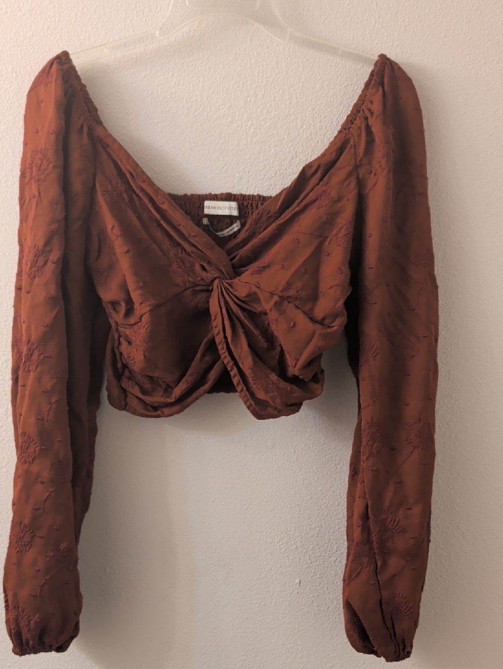 Urban Outfitters Rust Brown Twist-Front Long Sleeve Crop Top
